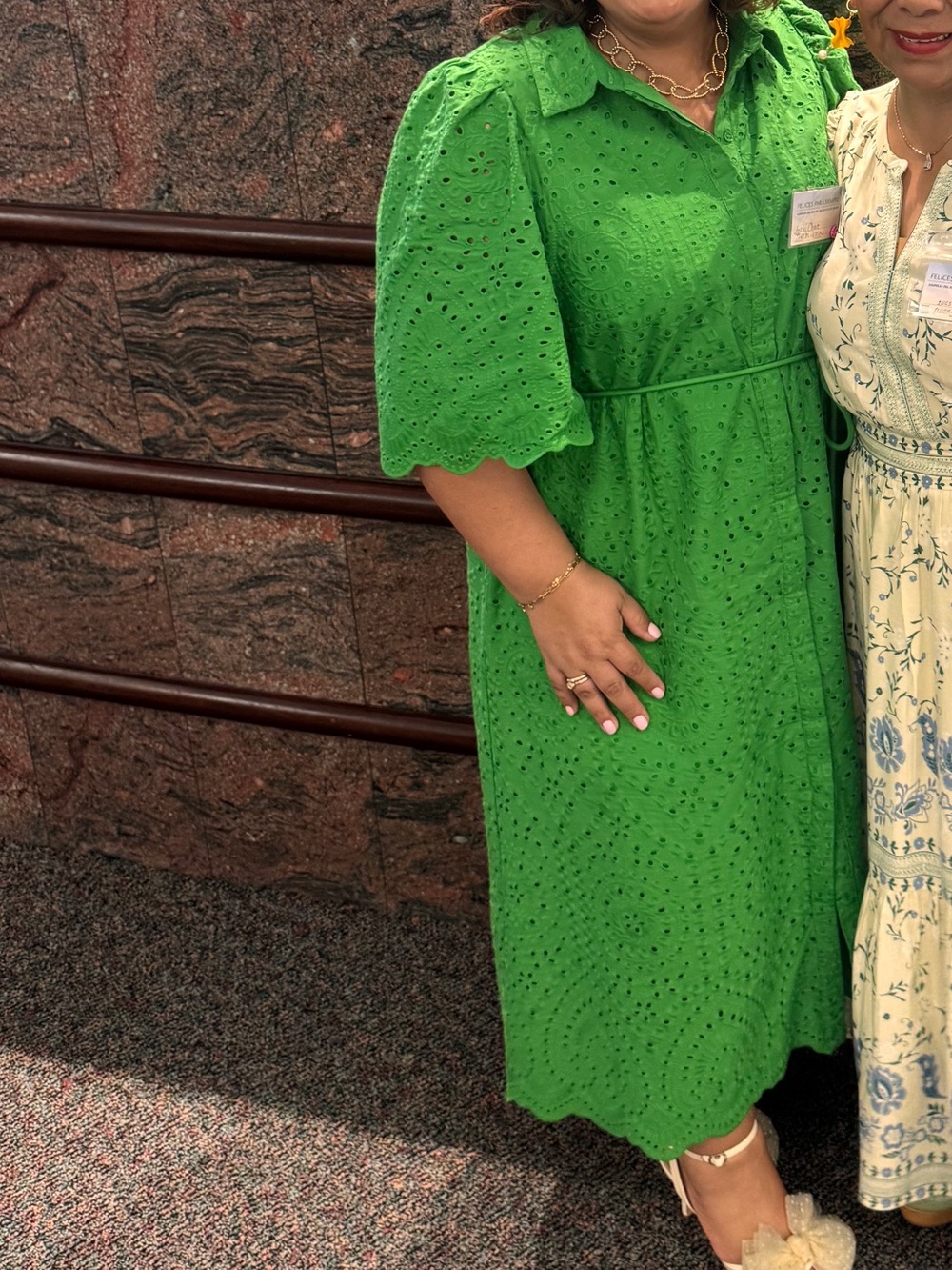 H&M Eyelet Shirt Dress with Tie Waist in Green - Picture 5 of 6